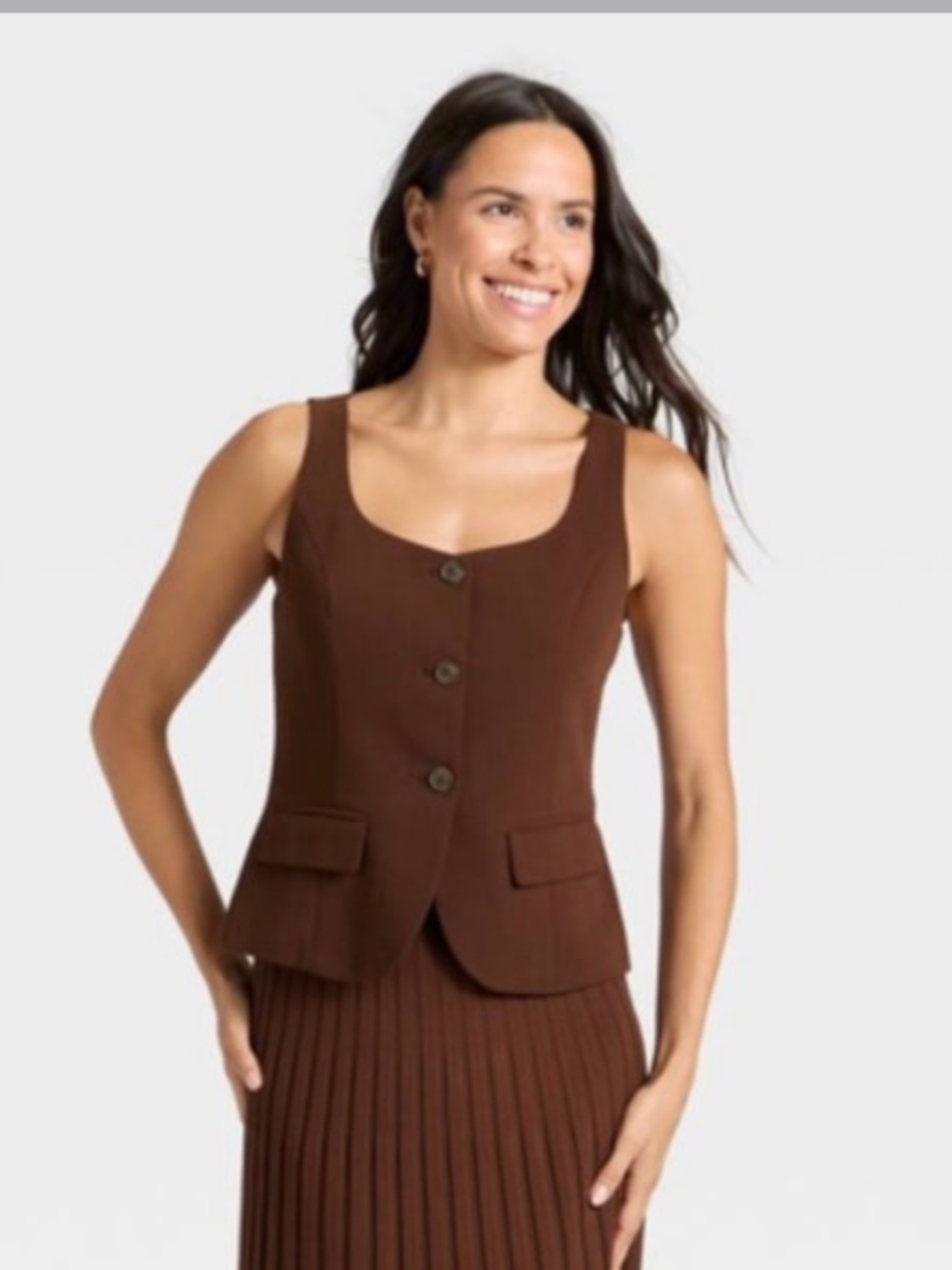 Women's Signature Crepe Scoop Vest - A New Day™ Brown M